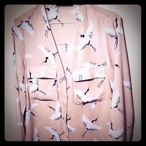 Zara crane blouse with front pockets and open back